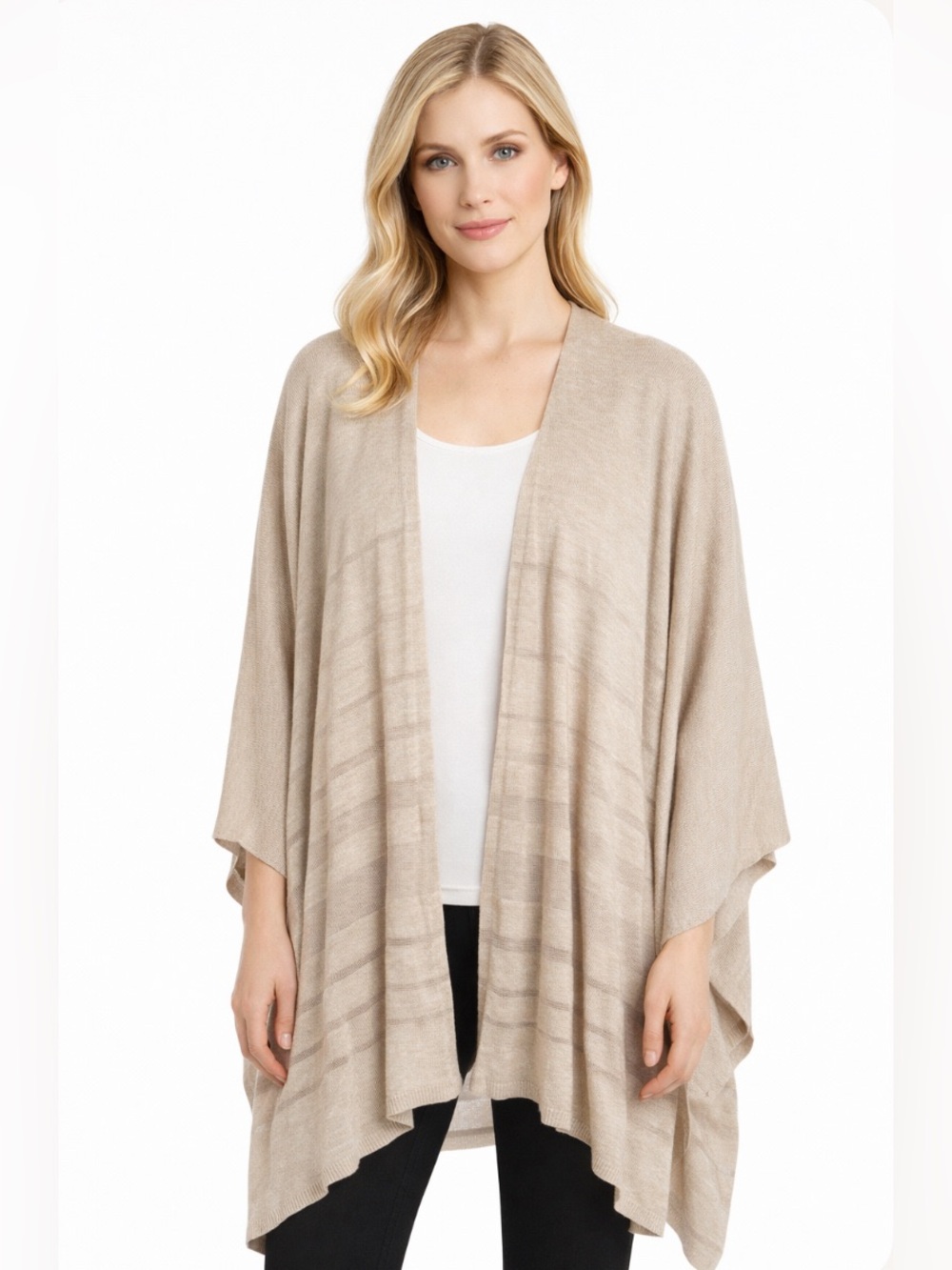 Calvin Klein NWT Beige Ruana Wrap One Size Open Front Travel Layer Quiet Luxury